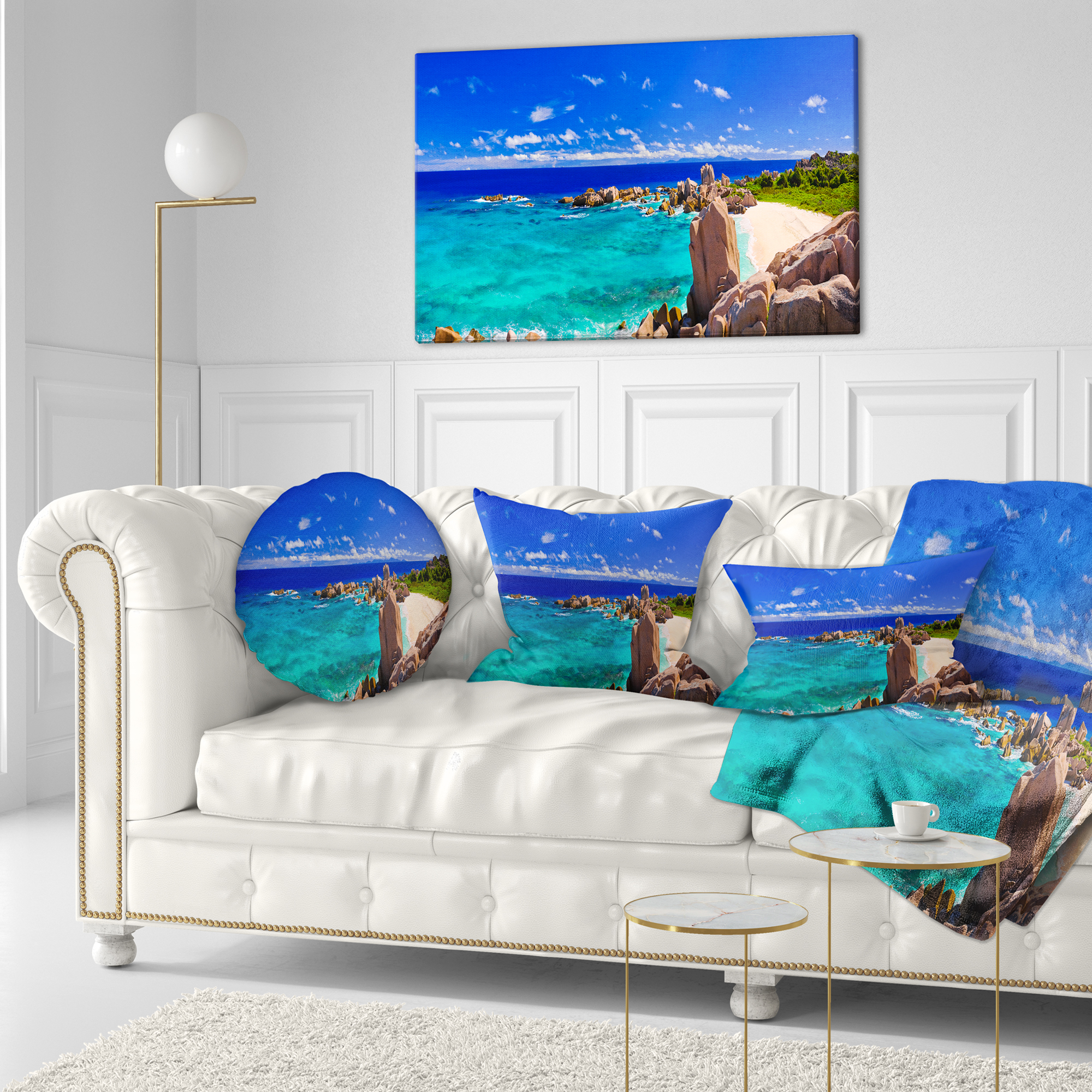 Designart Tropical Beach Panorama - Seascape Throw Pillow - 12x20