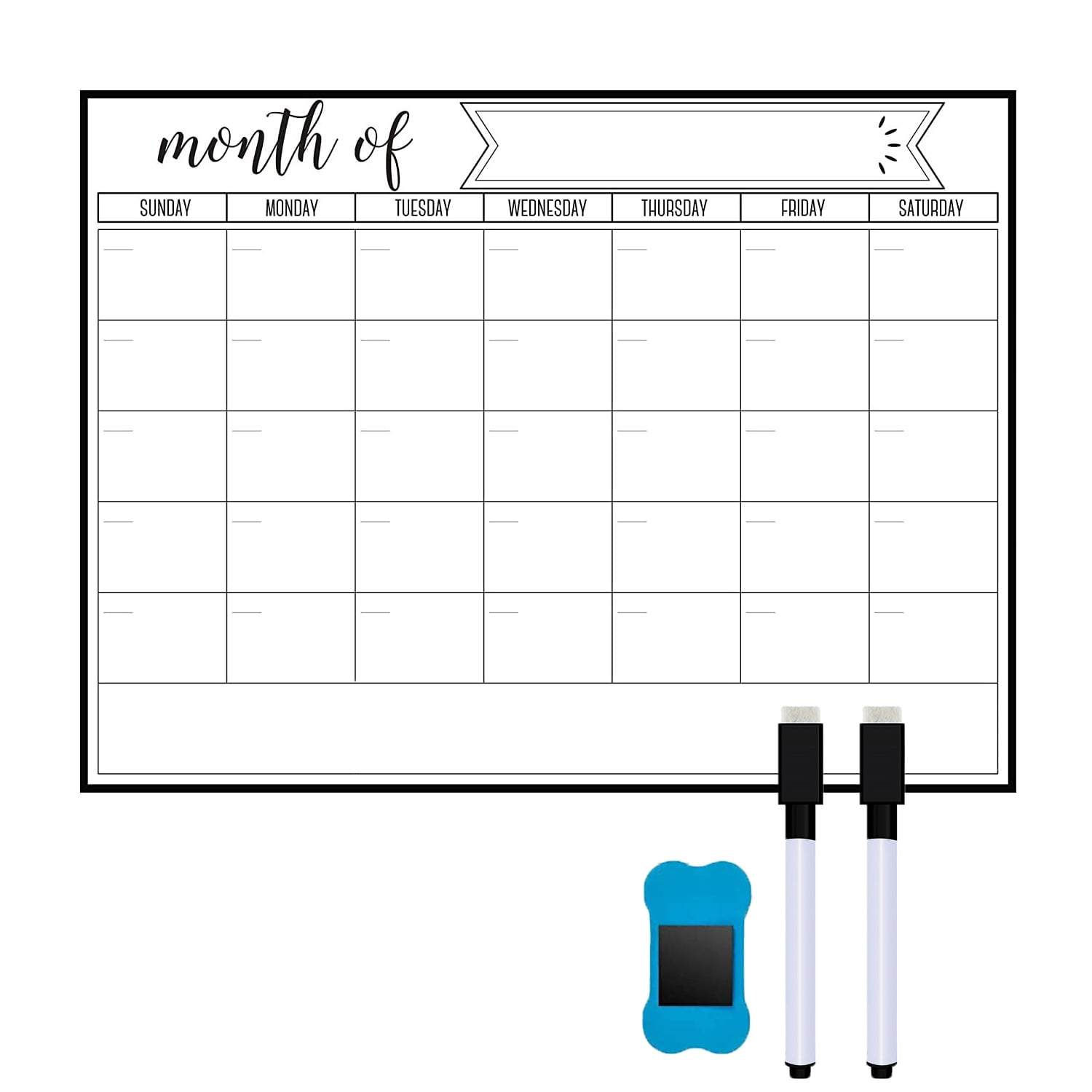 16 x 12 Dry Erase Monthly Magnetic Fridge Calendar Flexible Black Board Planner 