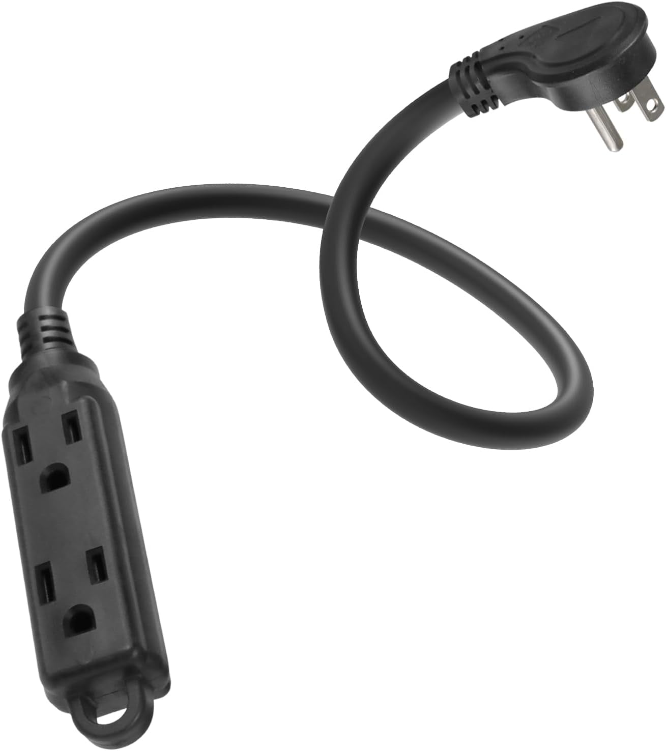 10 Ft Flat Plug Extension Cord，16/3 SJT Indoor Low Profile 3 Outlets Extension Cable with 45° Angled Flat Plug, Multiple Outlets Extension Cord, Grey