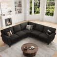 thumbnail image 6 of L Shaped Corner Couch for Living Room, Sectional Corner Sofa with Rolled Arms, Chenille Fabric, Black, 6 of 7