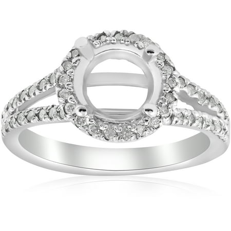 - 1/2ct Halo Split Shank Diamond Engagement Ring Setting 14k White Gold Semi Mount