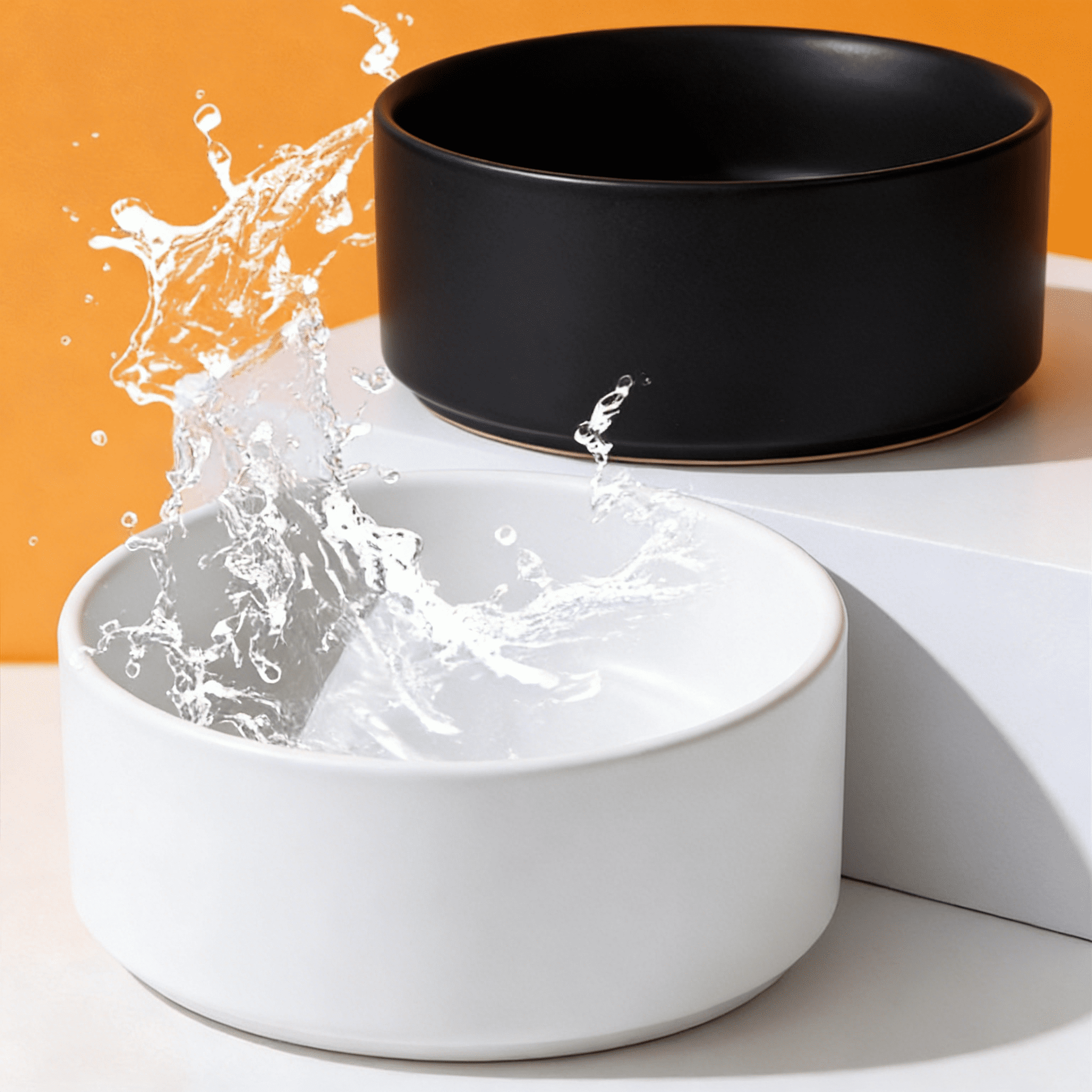 ACDANC 2026 New 2Pcs Cat Food Bowl,Natural Ceramic Cat Water Bowl,Splash-Proof Design Puppy Bowls,11Cm,Black & White for Cats, Puppies, Small Pets, Feeding, Water, Indoor Use, Easy Cleaning.