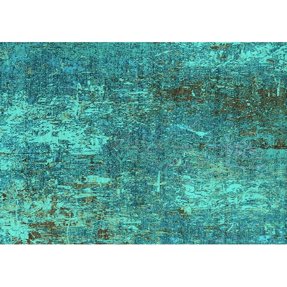 Ahgly Company Machine Washable Indoor Rectangle Oriental Turquoise Blue Industrial Area Rugs, 2' x 3'
