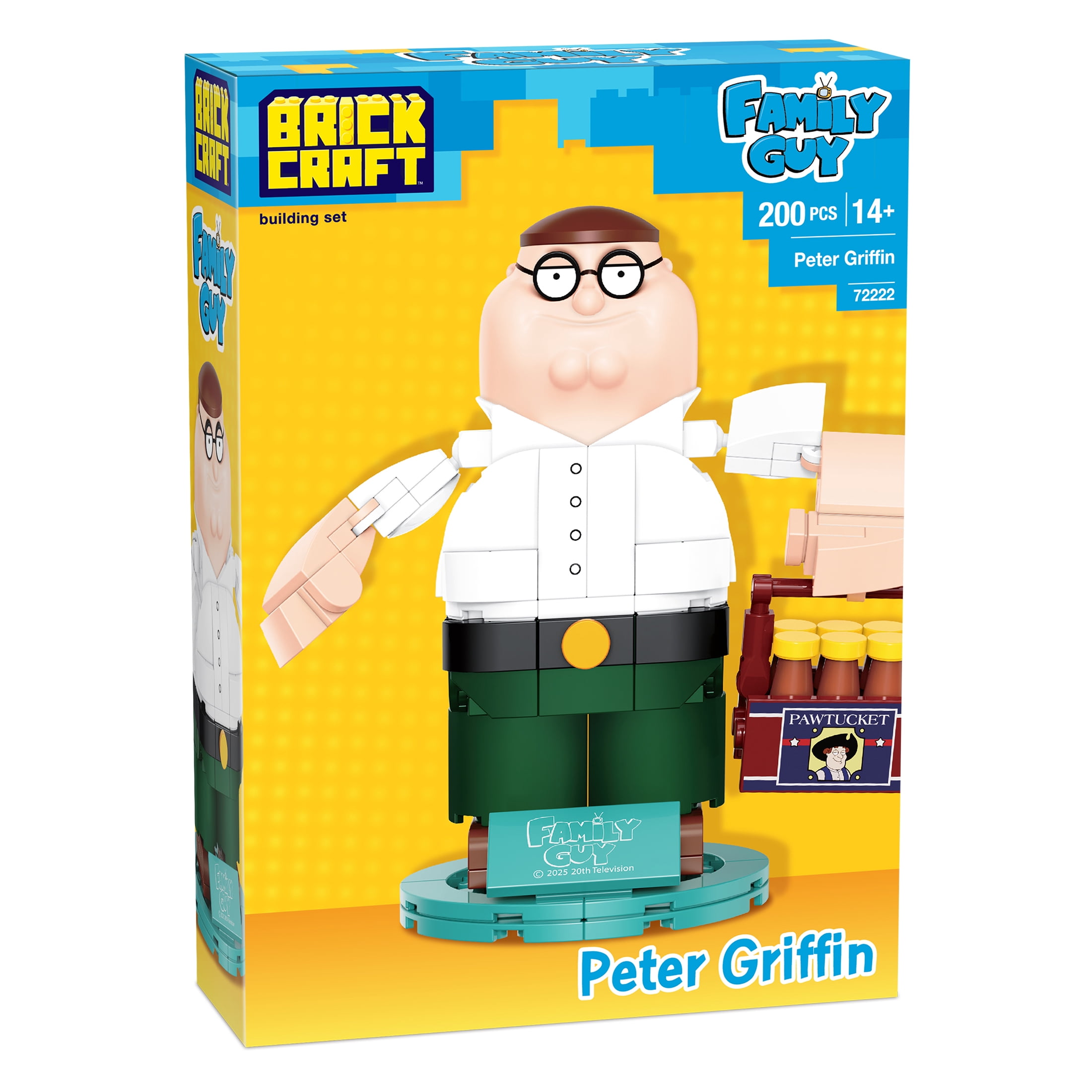 Brickcraft Family Guy Peter Griffin Building Kit (200-Piece Set), Buildable Figure on Display Base, Cartoon Collectible, TV Show Memorabilia for ages 14+