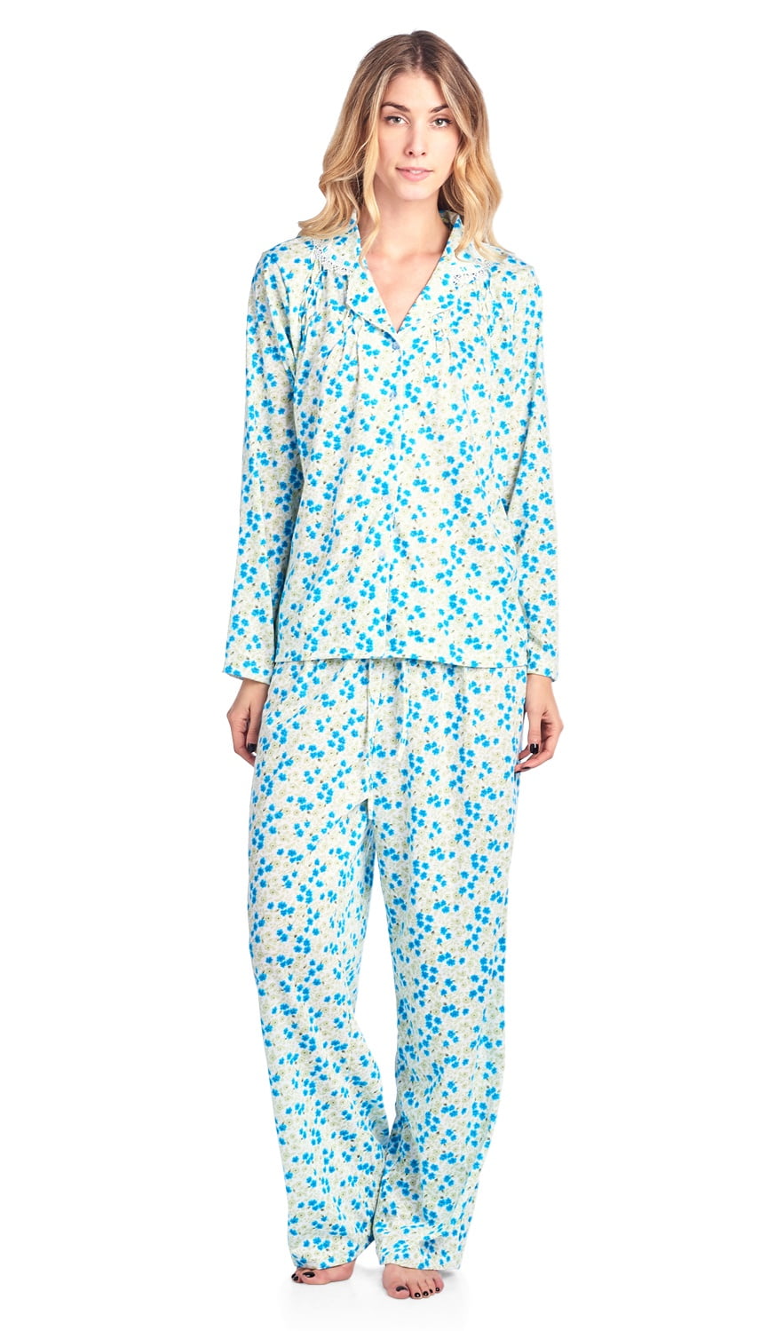 Casual Nights Women's Long Sleeve Floral Button Down Pajama Set