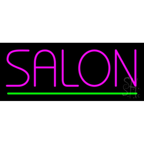 Pink Salon Green Line LED Neon Sign 13 x 32 - inches, Black Square Cut Acrylic Backing, with Dimmer - Bright and Premium built indoor LED Neon Sign for Defence Force.