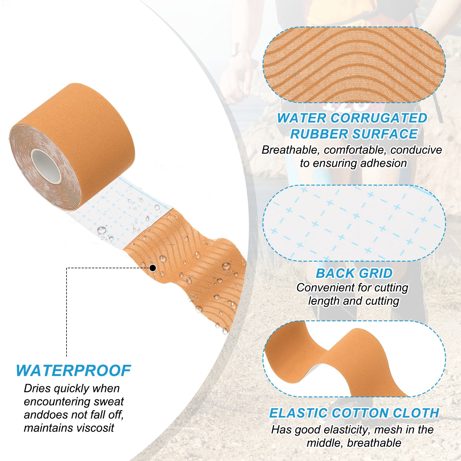 Uxcell Kinesiology Tape, Adhesive Cotton Sport Muscle Support Tapes Waterproof Elastic Tape for Knee Ankle Wrist Shoulder Orange