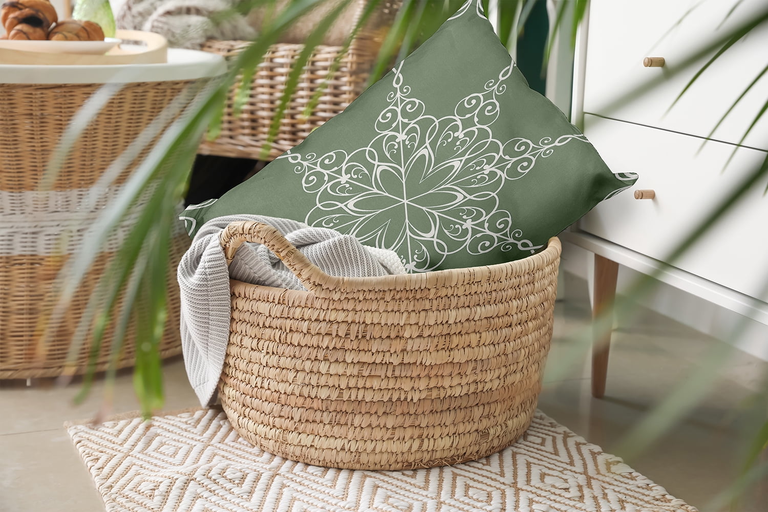 20" x 14" Simply Daisy Snowflake Polyester Accent Pillow, Sage Green (1 Count)