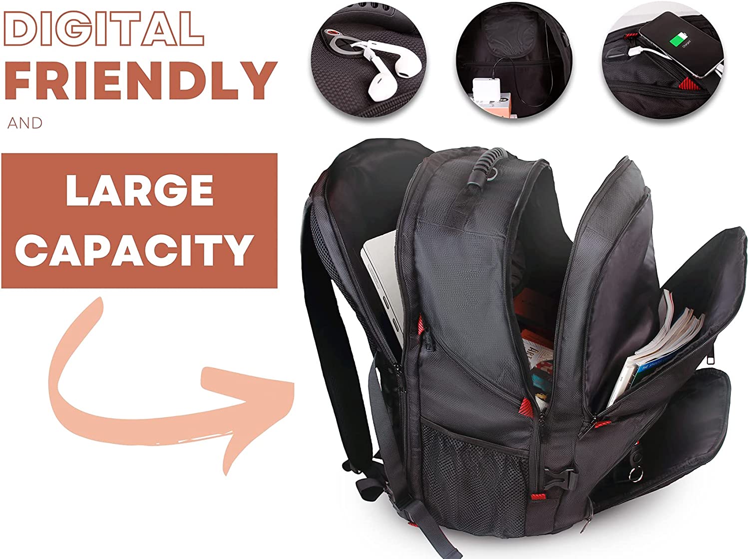 OPACK Extra Large RFIDSafe Travel Black Backpack Unisex TSA Friendly