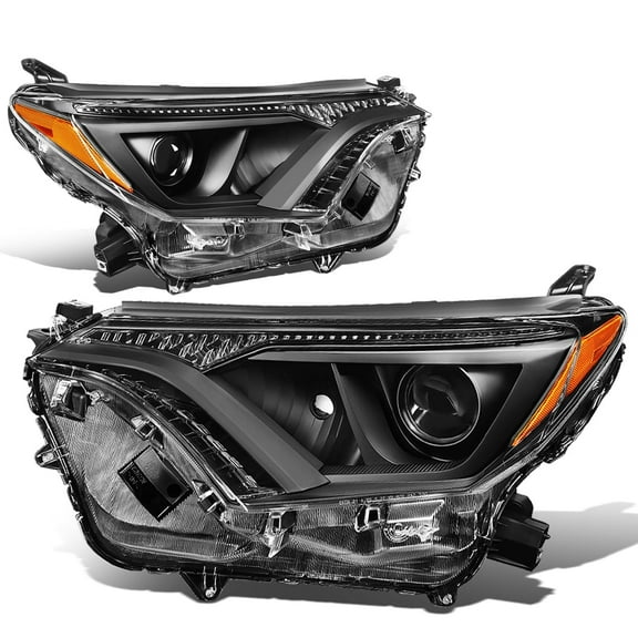 DNA Motoring For 16-18 Toyota RAV4 Black Amber Corner Headlight Lamps Pair Replacement