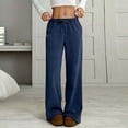 thumbnail image 5 of Spring Summer Pants for Women Soft Lounge Wide Leg Sweat Pants Elastic Waist Mid-Weight Pajama Pants with Pockets, #02 Navy L, 5 of 6