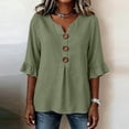 thumbnail image 2 of GERsome 3/4 Ruffled Sleeve T-Shirts for Women Button Down V-Neck Casual Business Work Summer Tops,Green,Size L, 2 of 8