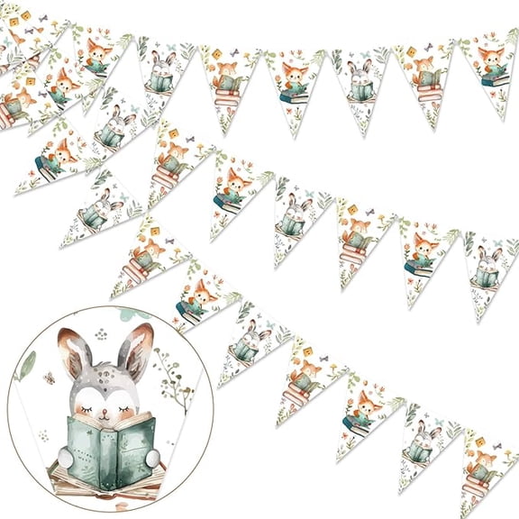 Storybook Baby Shower Decorations, 3pcs a New Chapter Begins Baby Shower Pennant Banner Flag for Forest Animal Book Themed Party Decorations
