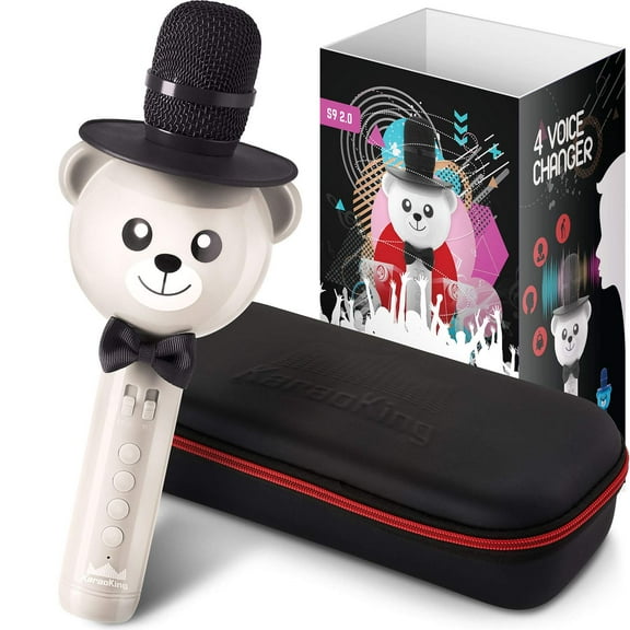 KaraoKing Wireless Portable Karaoke Microphone with Bluetooth for Kids (White)
