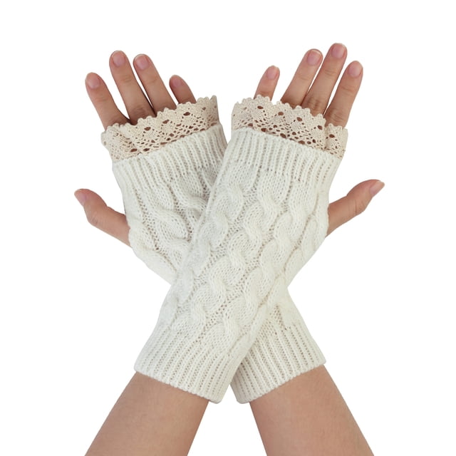 Guantes Tejidos Unisex uxcell Sin Dedos Acanalado Blanco Una Talla