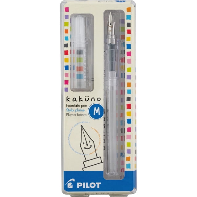 Pluma estilográfica PILOT Kakuno 10822, punta mediana, con forma de barril transparente