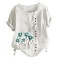 thumbnail image 2 of TopLLC Chemises Mexicaines pour Femmes Hauts Brodés Traditionnels Tunique Décontractée à Fleurs pour Femmes Col Rond Manches Courtes Chemises en Lin, 2 of 5