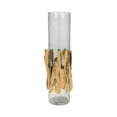 thumbnail image 5 of Glass Pillar Candle Holder with Metal Accent - Glam Smoky Decorative Taper Candle Stand for Home, Office, Bedroom, Living Room - 20" Gray, 5 of 10