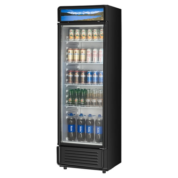 VEVOR Commercial Merchandiser Refrigerator, 13.3 CU.FT Glass Door Display Refrigerator, Beverage Refrigerator Cooler Merchandiser with Adjustable Shelves, Soft LED Light,Customizable Lightbox,Black