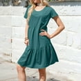 thumbnail image 4 of Xyxonk Dresses for Women Short Sleeve Flowy Swing Dresses Cute Casual Solid Color Crewneck Beach Vocation Dresses Dark Green L, 4 of 4