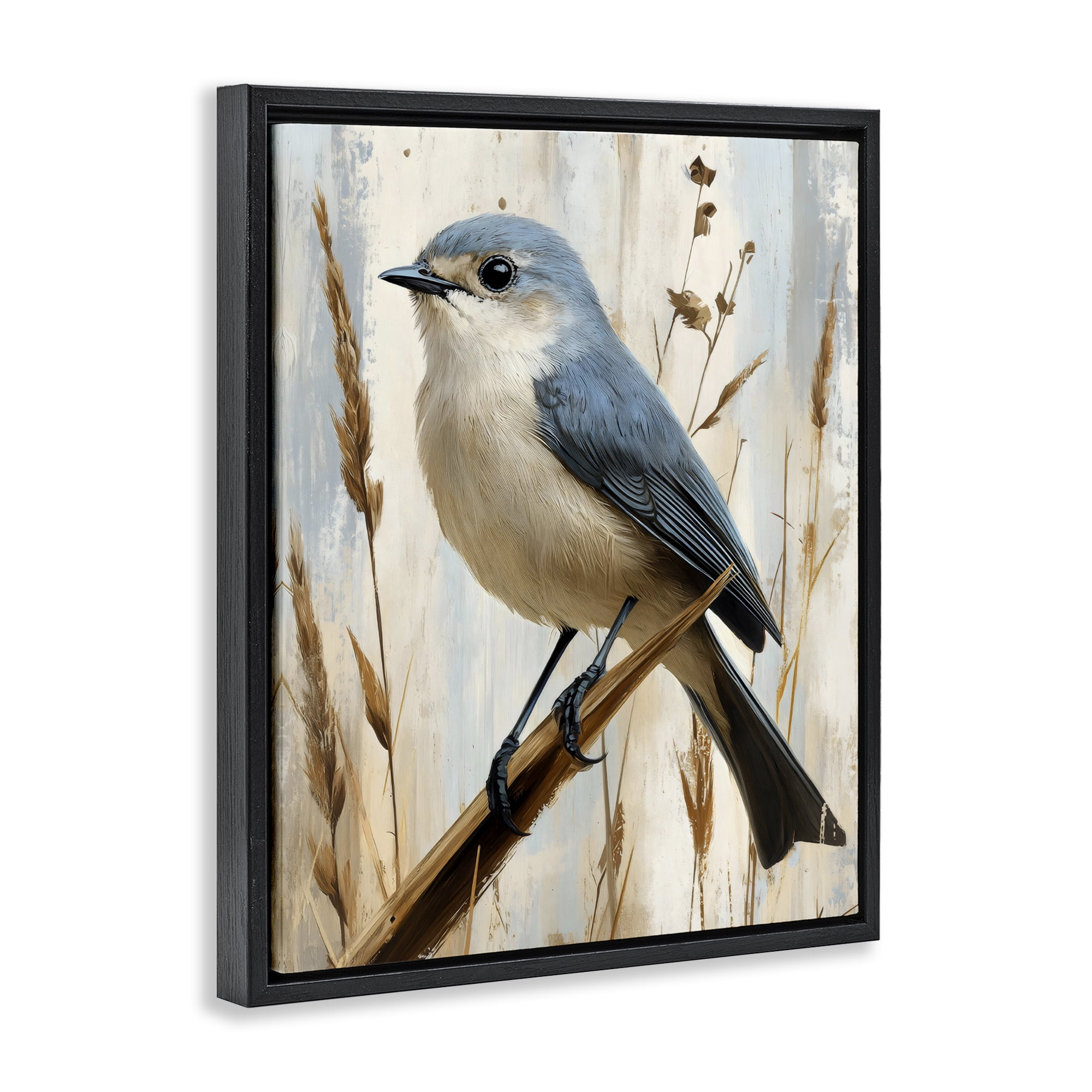 Stupell Industries Bluebird on Tall Glass Perch Black Framed Floater Canvas Wall Art, design by Creative Studio