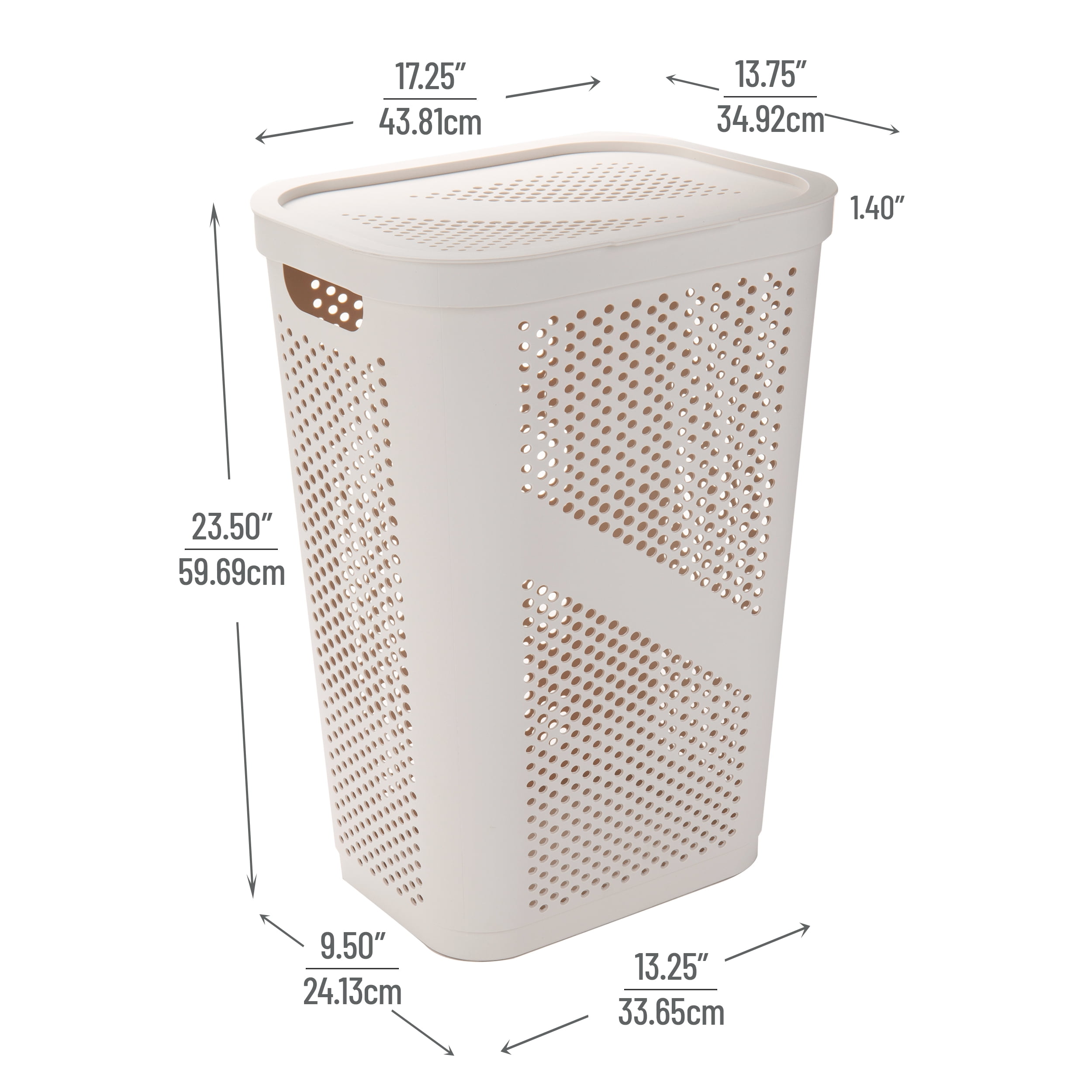 Mind Reader 60L Slim Laundry Hamper, Clothes Basket, Lid, Ventilated, Plastic, Set of 2, Ivory