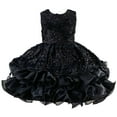 thumbnail image 1 of HXWCHs Robe Imprimée Filles Robe de Soirée Étincelante Rose Pailletée Robe Bouffante pour Fêtes d'Anniversaire et Noir 6-7 Ans, 1 of 7