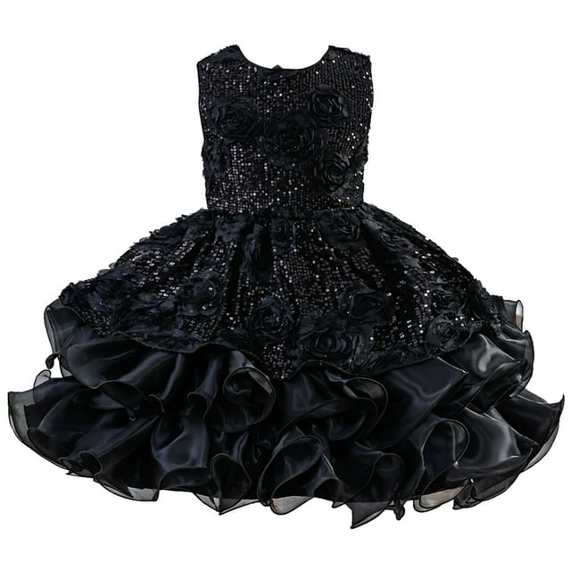 HXWCHs Robe Imprimée Filles Robe de Soirée Étincelante Rose Pailletée Robe Bouffante pour Fêtes d'Anniversaire et Noir 6-7 Ans