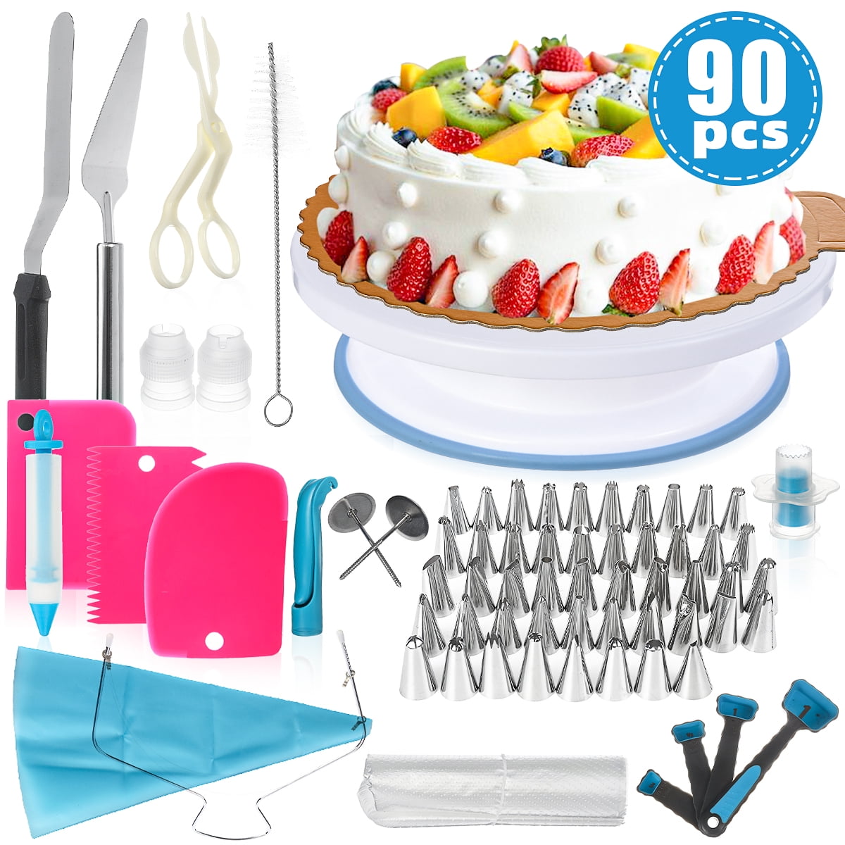 54 Icing Tips and Frosting Tools for Cake DIY SHEANAON Cake Decorating Equipment 106pcs Cake Decorating Set Cupcake Decorating Kit Baking Supplies with Nonslip Turntable Rotating Stand