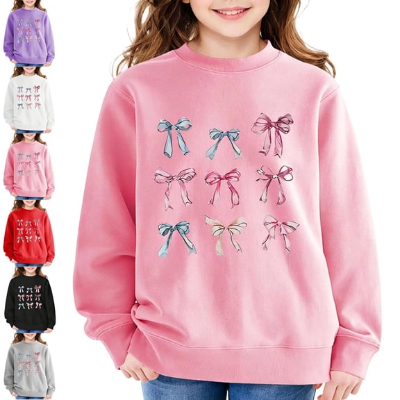 NAISIBABY Girls Sweatshirts Size 6-7,Round Neck Fleece-Lined Thickened Long-Sleeve Pullover Sweatshirt Pink