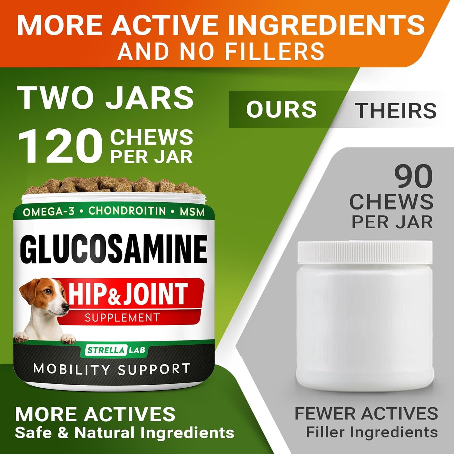 STRELLALAB Glucosamine Chews for Dogs - Hip and Joint Chews for Dogs with Chondroitin, MSM & Omega-3 Fish Oil - Dog Supplement for Joint Pain Relief - Advanced Mobility Chews - 240Ct - made in USA
