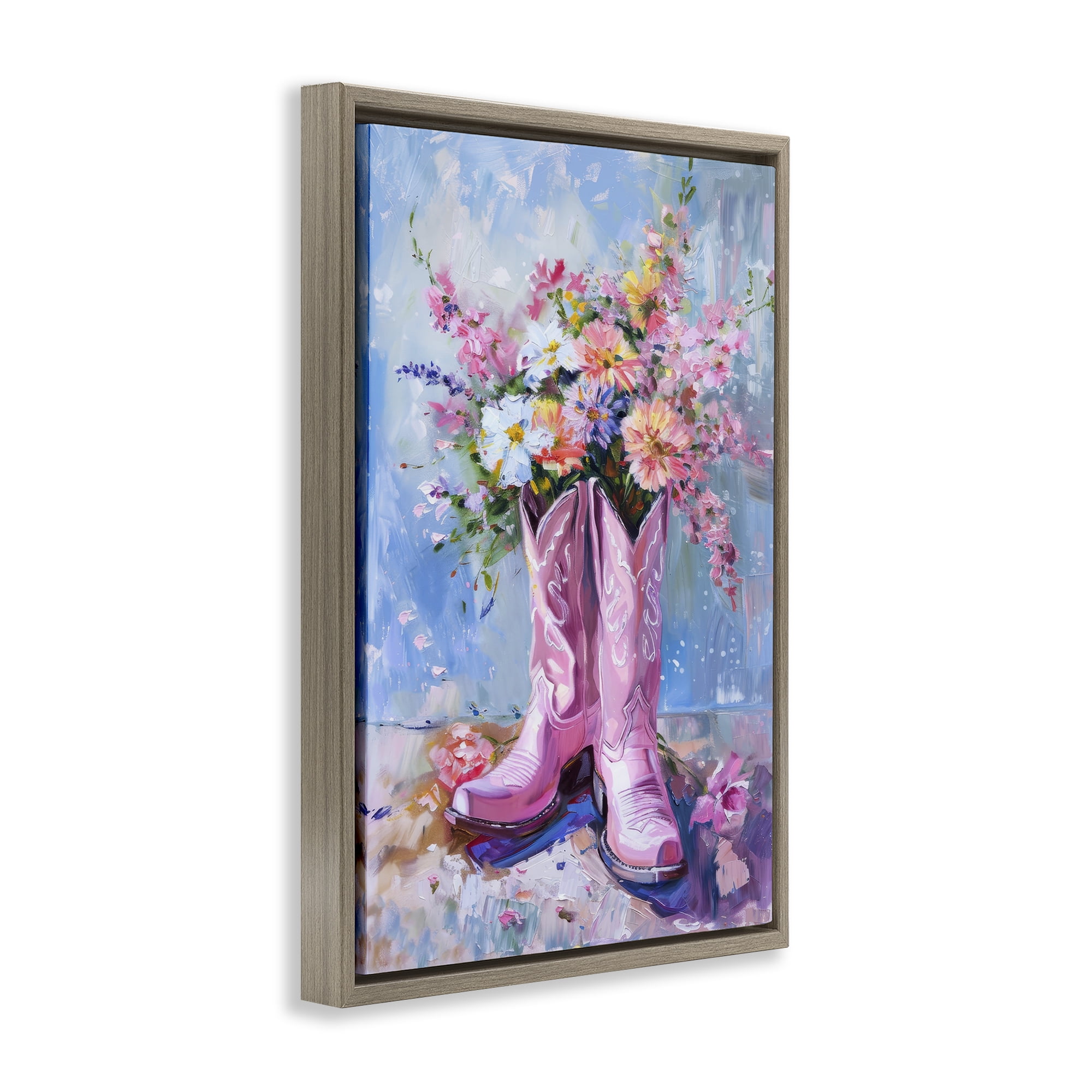 Stupell Industries Floral Cowgirl Boots Plants & Flowers Painting Brown Floater Framed Canvas Art Print Wall Art, 21 x 31