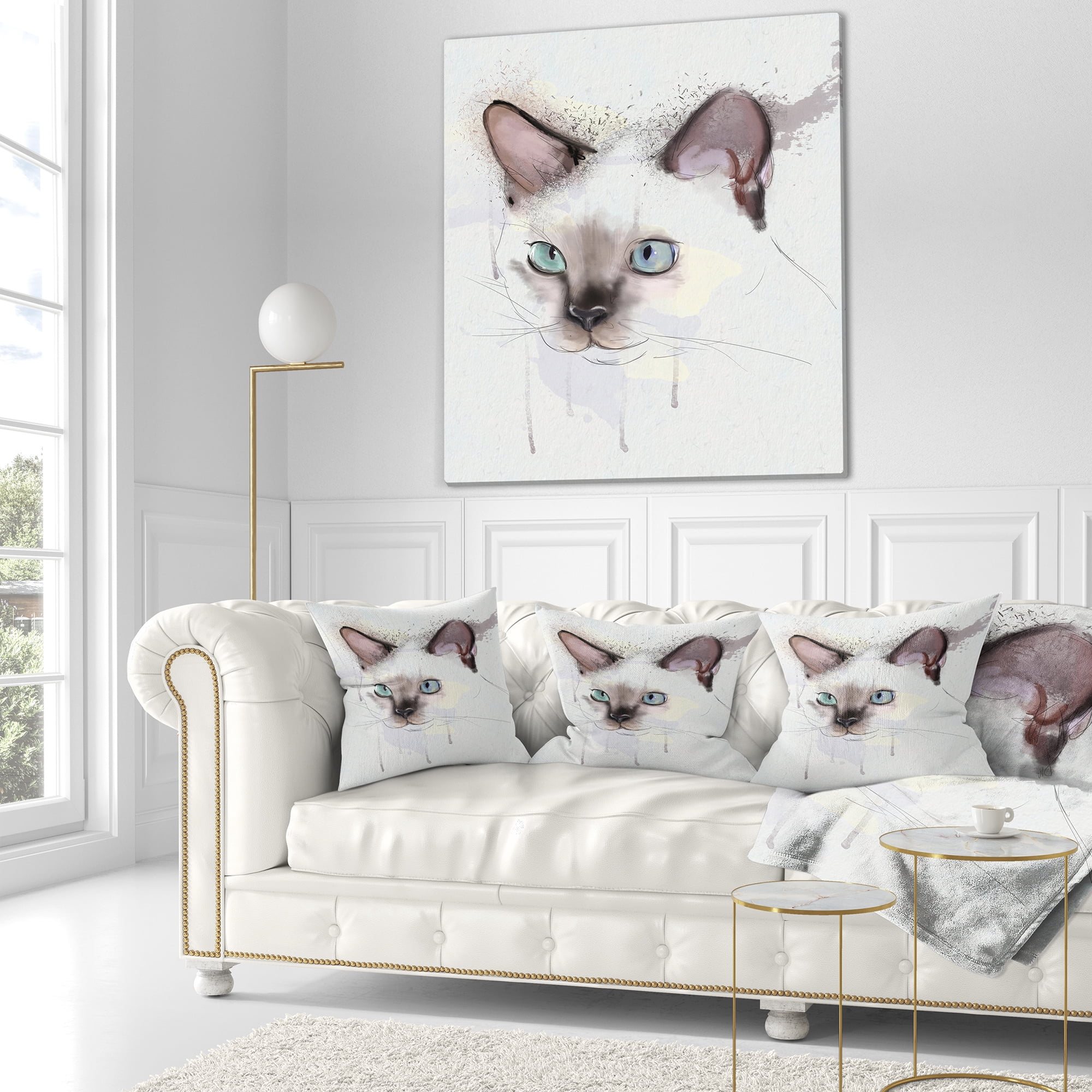 Designart Cute Hand drawn Cat Watercolor - Animal Throw Pillow - 18x18