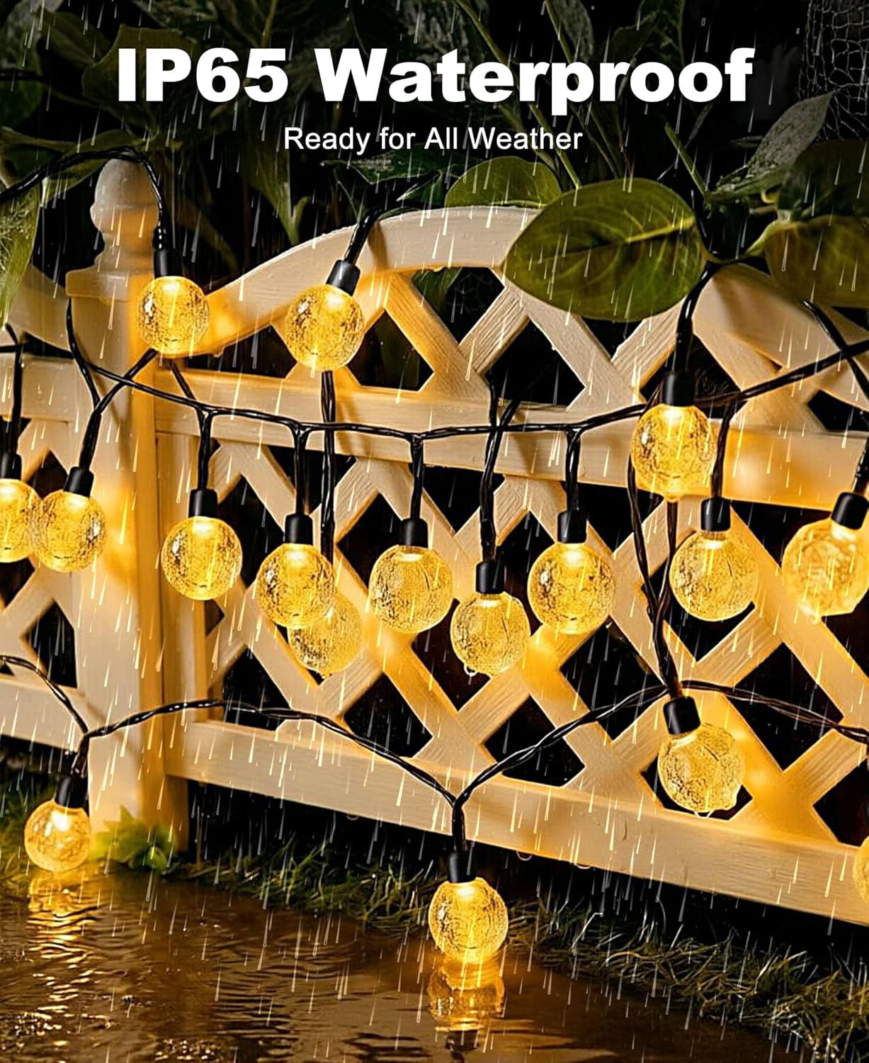 Solar String Lights Outdoor Waterproof, 2 Pack 98 Ft 100 Led Solar Powered Patio Light, 8 Lighting Modes Crystal Globe Decor for Garden Balcony Yard Porch, Warm White, Patio Lights