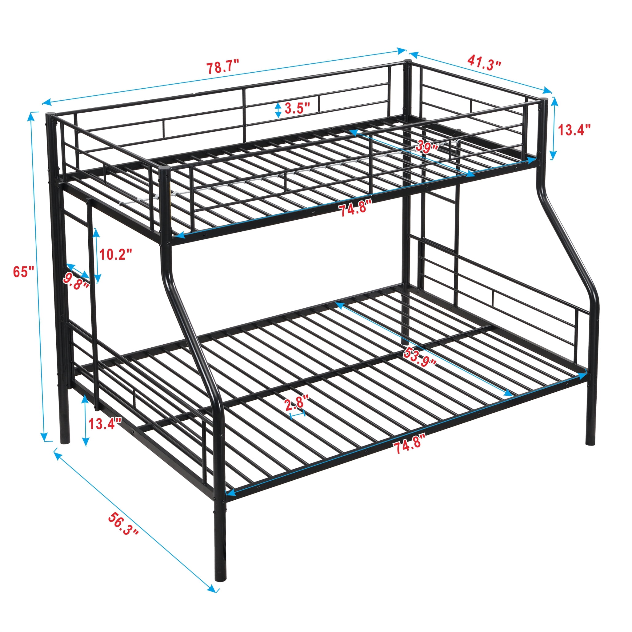 Twin Over FULL Metal Bunk Bed, No Box Spring Needed, Large Under Bed Storage