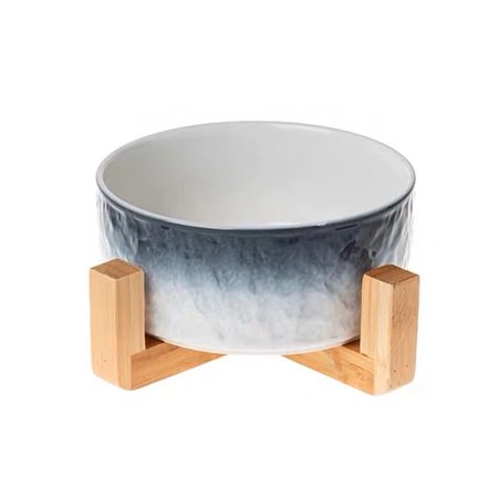 Ceramic Round Cat Dog Bowl Durable Bowl Dish with Wood Stand No Spill ...