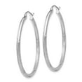 thumbnail image 2 of Real 14kt White Gold Satin and Diamond-cut 2mm Round Hoop Earrings; for Adults and Teens; for Women and Men, 2 of 3