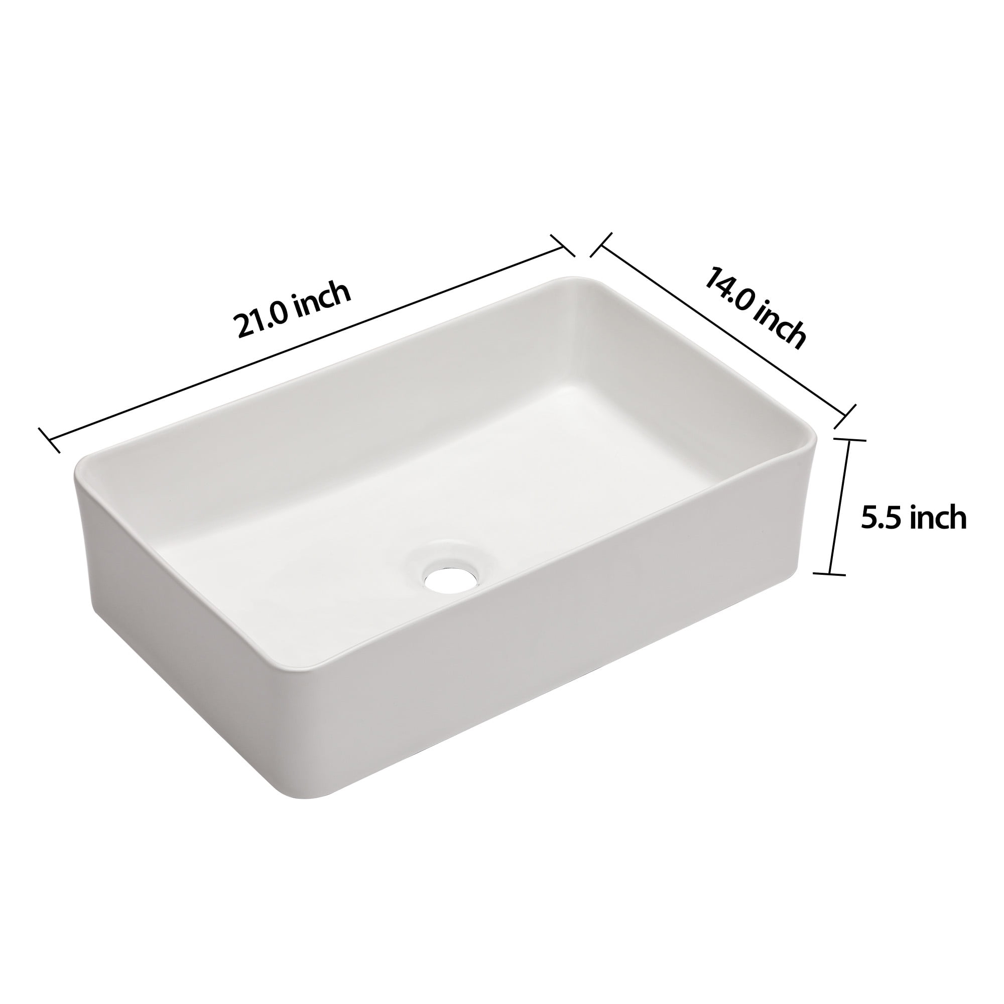 21"×14"×5.5" White Ceramic Rectangular Countertop Bathroom Sink