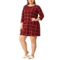 thumbnail image 1 of Pijamas de talla grande para mujer Agnes Orinda con manga 3/4, de cuadros, camisa de dormir midi 3X roja, 1 of 6