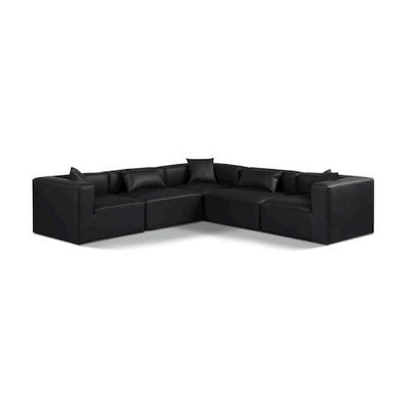 Meridian Furniture Cube Black Vegan Leather 5-Pc. L-Shaped Modular Sectional