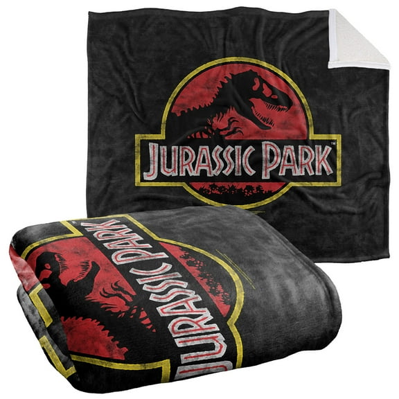 Jurassic Park Blanket, 50"x60", Classic Logo Silky Touch Sherpa Back Super Soft Throw Blanket