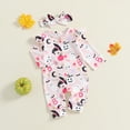 thumbnail image 2 of Halloween Baby Girl Outfit Pumpkin Ghost Romper Long Sleeve Zip up Jumpsuit Newborn Fall Clothes Cute Halloween Costume, 2 of 8