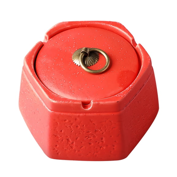 Yuungoou Ashtray With Lid, Ceramic Ashtray Windproof, Small Decorative Ashtray For Cigarettes Outdoor, Cigar Ashtrays Decoration-red-11x11x8.5cm