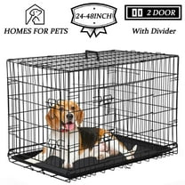 YRLLENSDAN 30 inch Foldable Large Dog Crate for Large Dogs, Metal Wire Dog Cage with Plastic Tray and Handle Double-Door Outdoor Dog Crates and Kennels for Medium Small Dogs, Black