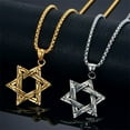 thumbnail image 3 of Men Star of David Pendant Necklace 14K Yellow Gold Link Chain Gold/Silver Color Jewish Magen David Hexagram Necklace Statement, 3 of 8