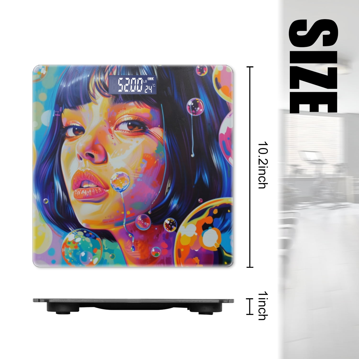 Bathroom Scale, Highly Accurate Digital Body Scale,Precisely Measures Weight up to 400 lbs-Beautiful Woman With Afro Blowing Bubbles
