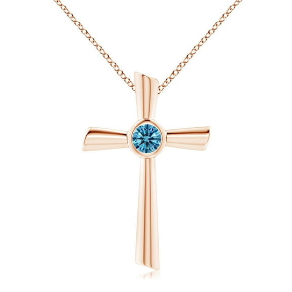 ANGARA Lab Grown Blue Diamond Cross Pendant for Women in 14K Rose Gold (Size-5.1mm| Clarity-VS) | April Birthstone, Anniversary, Jewelry Gift for Women | Lab-Grown Blue Diamond Necklace