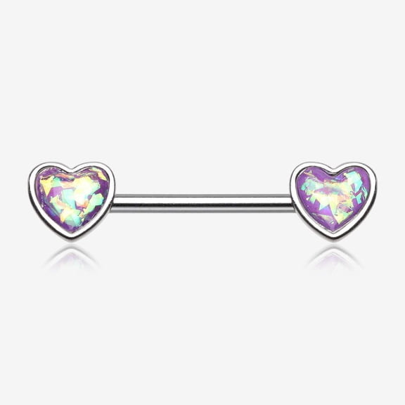 A Pair of Opalescent Heart Sparkle Nipple Barbell