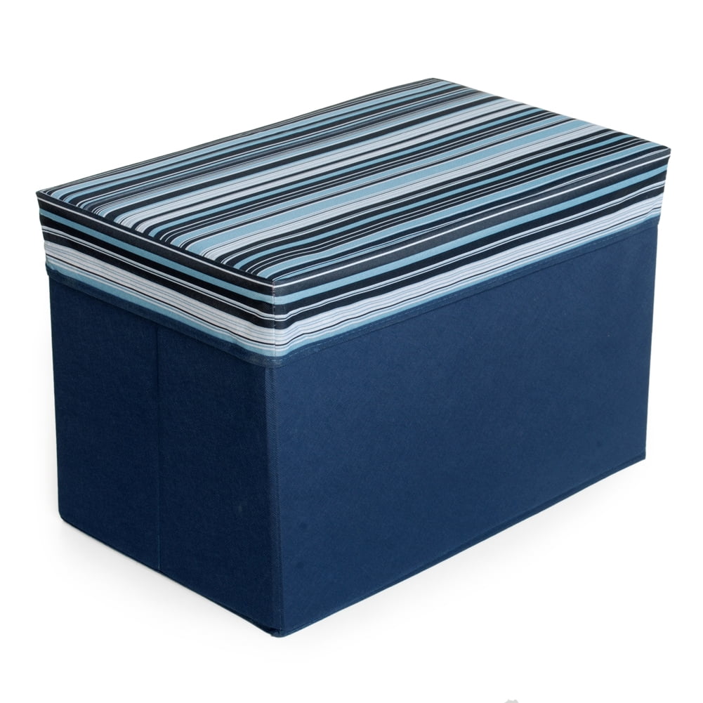 Multi Stripe Blue Rectangle Foldable Storage Ottoman / Storage Boxes