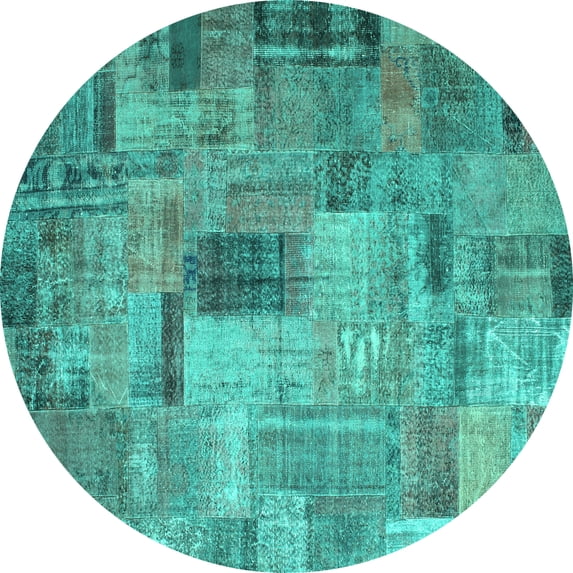 Ahgly Company Indoor Round Patchwork Turquoise Blue Transitional Area Rugs, 7' Round